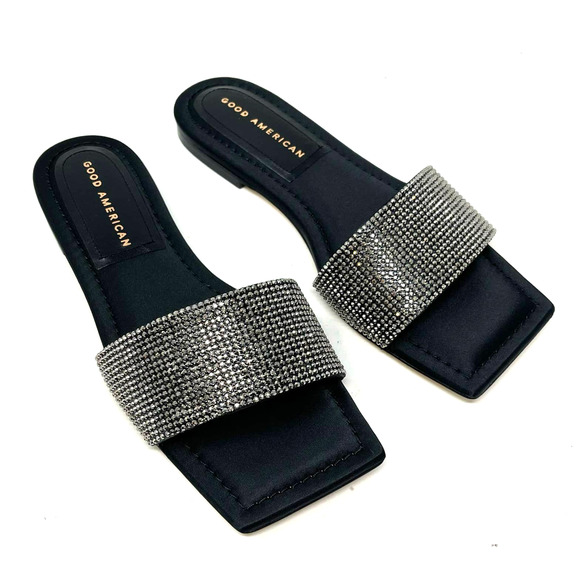 Good American Crystal Crush Standout Slide Black Size 7.5 GA126KD-X - Picture 1 of 6